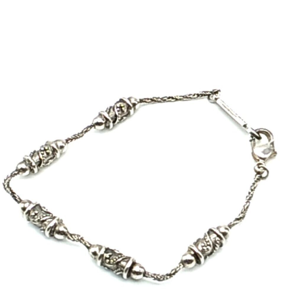 Vintage Napier Silver-tone Bracelet Ornate Barrel & Round Beaded Spacers